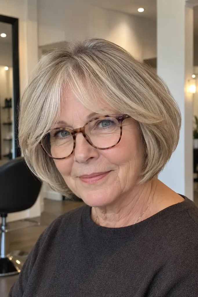Fine hair bubble bob with light graduation for women over 60 with glasses